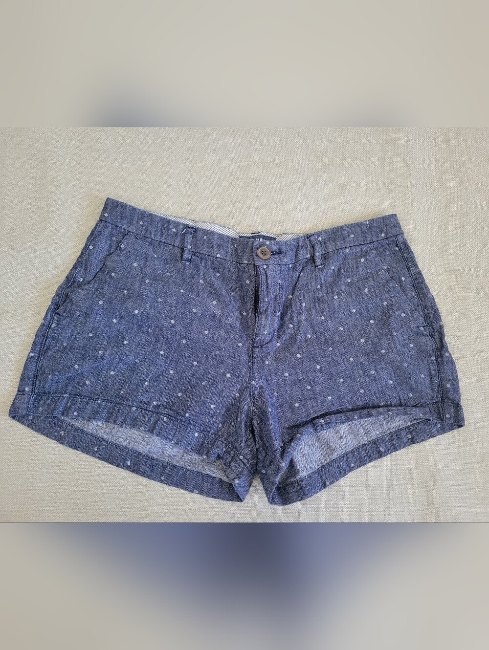 Old Navy Linen Polka Dot Shorts Sz8 Chambray Blue Shorts Summer Breathable Women